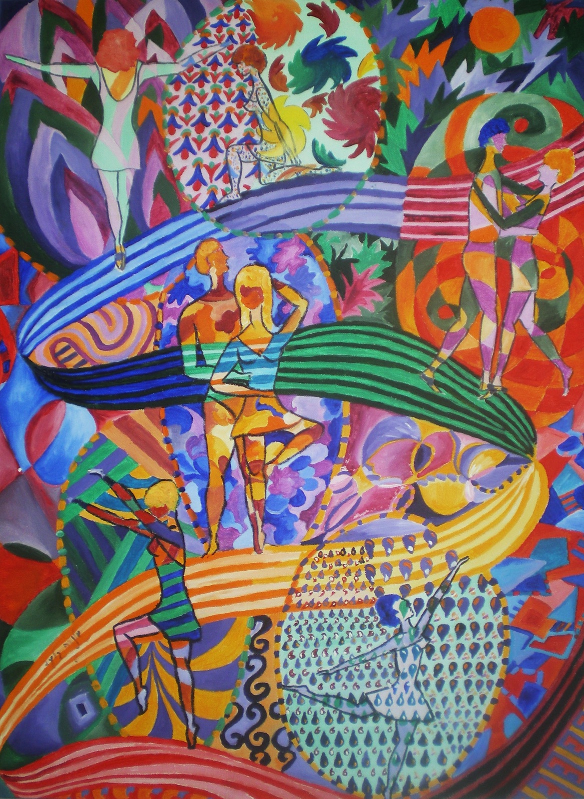 Dancing on the Rainbow, acrylic painting by Yolanda Gilad, 2000